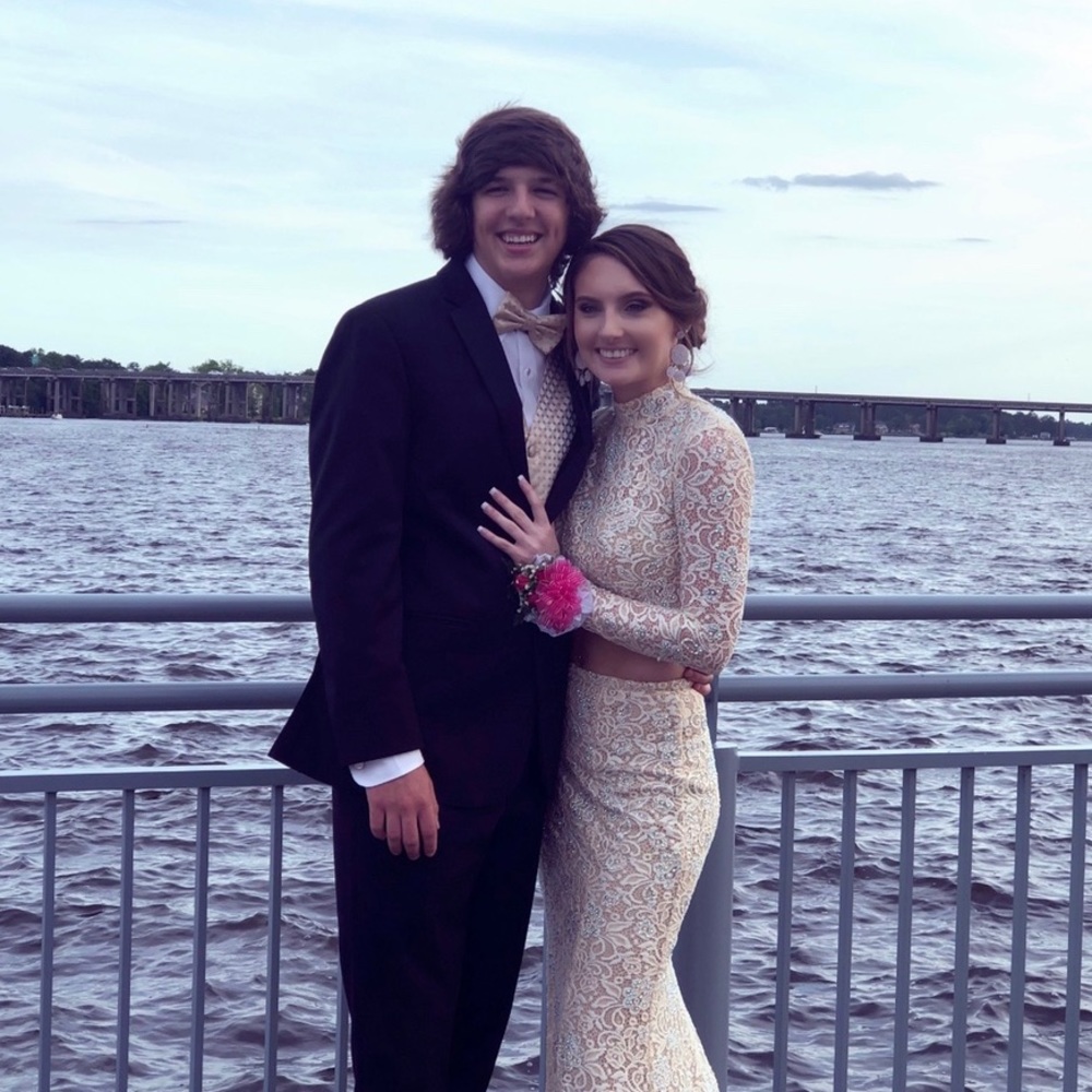 Cream lace prom dress